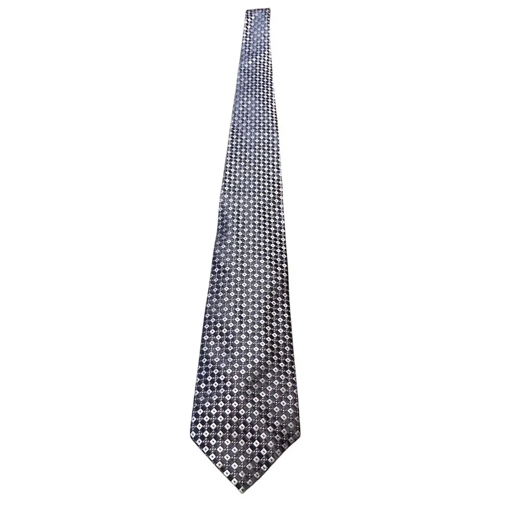 Bugatti Silk Tie Mens Gray Geometric Pattern Necktie Business Casual Wedding‎